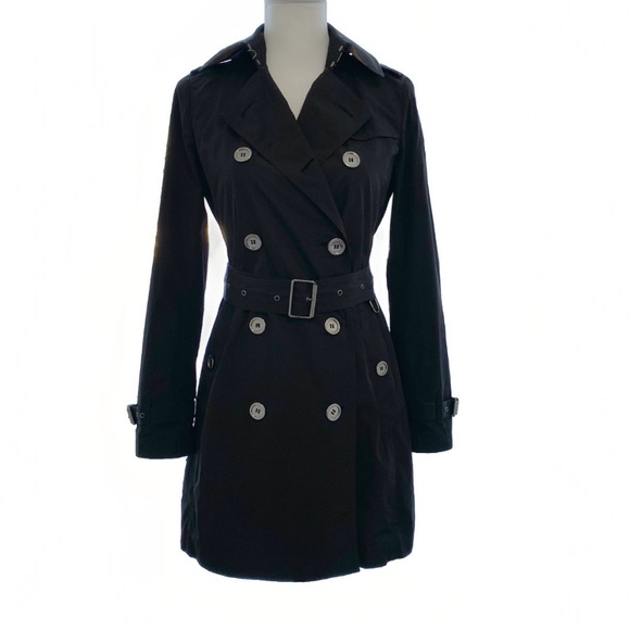 Burberry Jackets & Blazers - BURBERRY BLACK LIGHTWEIGHT DOUBLE BREASTED BUTTON UP TRENCH COAT
